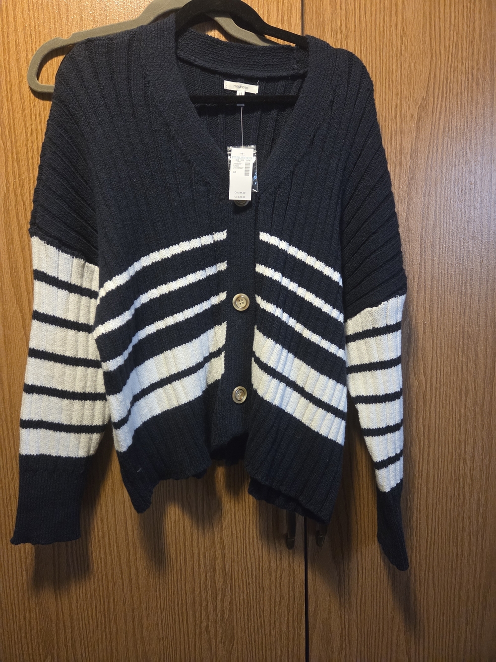 Maurices Navy & White Striped Button Cardigan
